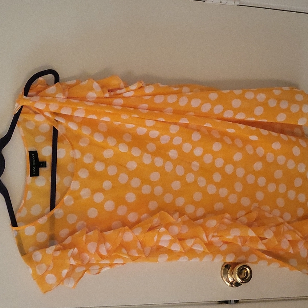 Yellow and white polka dot ruffle blouse